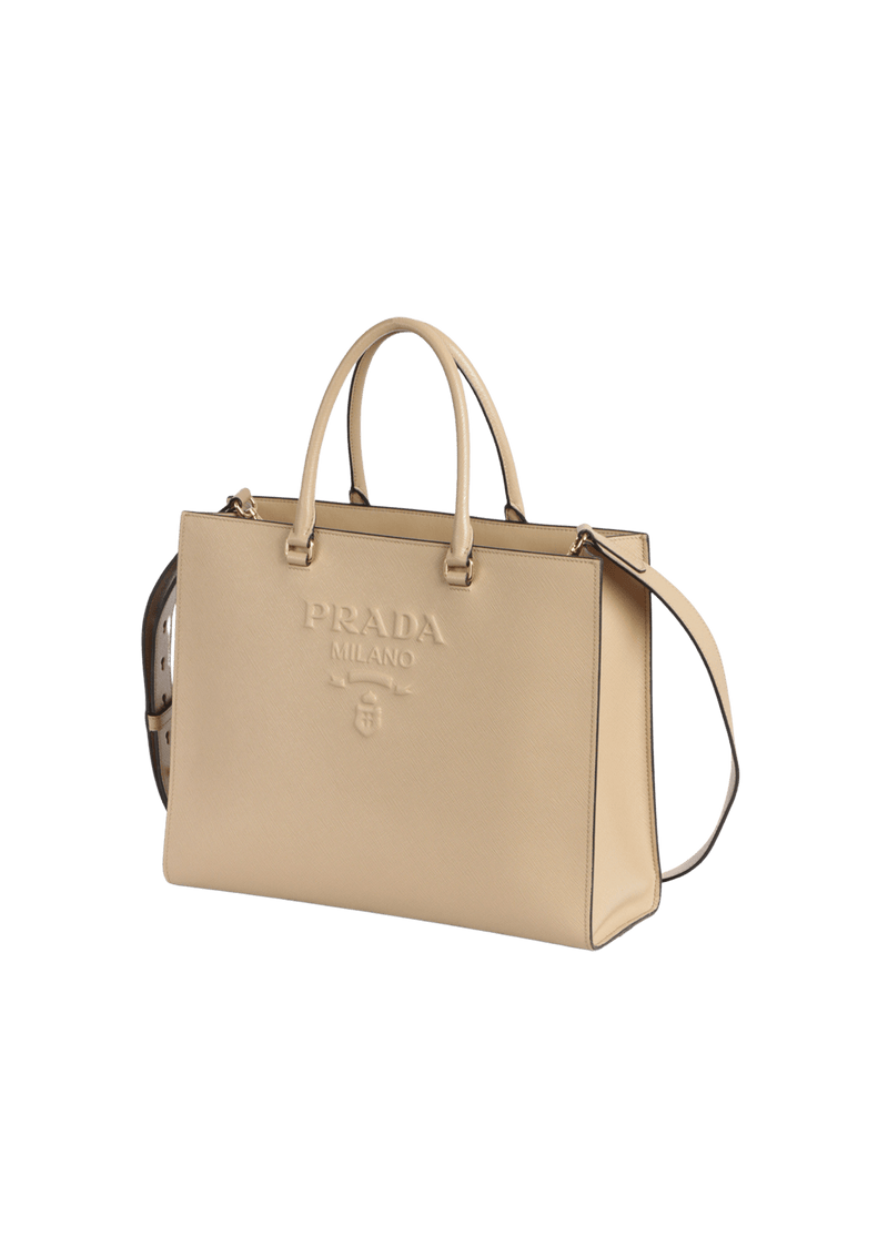 EMBOSSED SAFFIANO LOGO TOTE