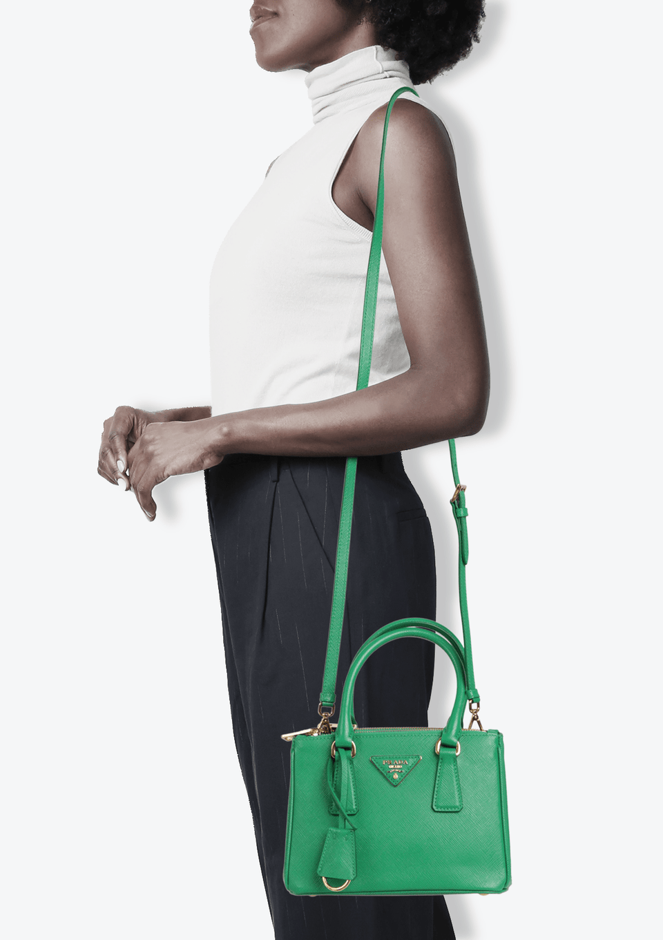 BOLSA PRADA MINI SAFFIANO LUX DOUBLE ZIP GALLERIA VERDE ORIGINAL