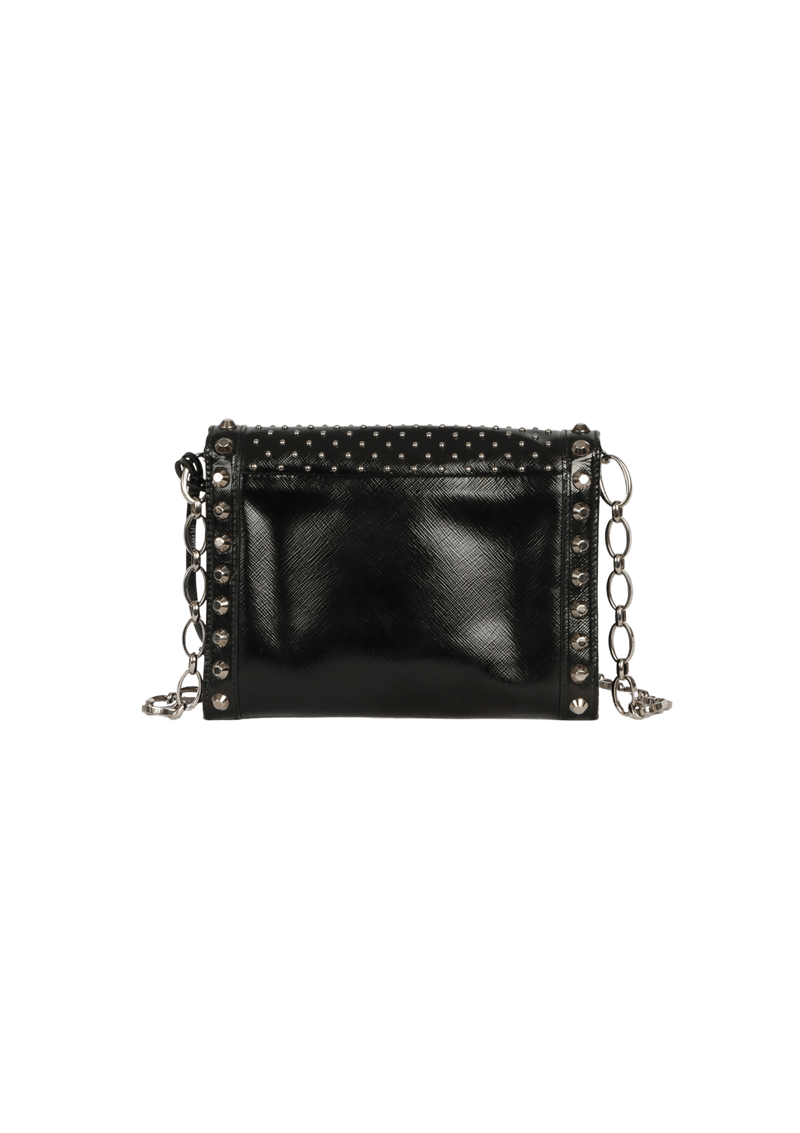 SAFFIANO STUDDED FLAP BAG