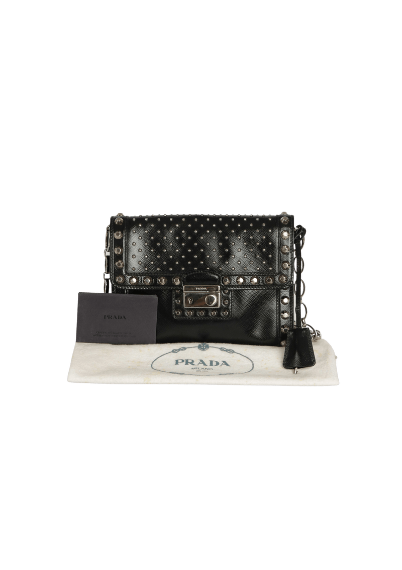 SAFFIANO STUDDED FLAP BAG