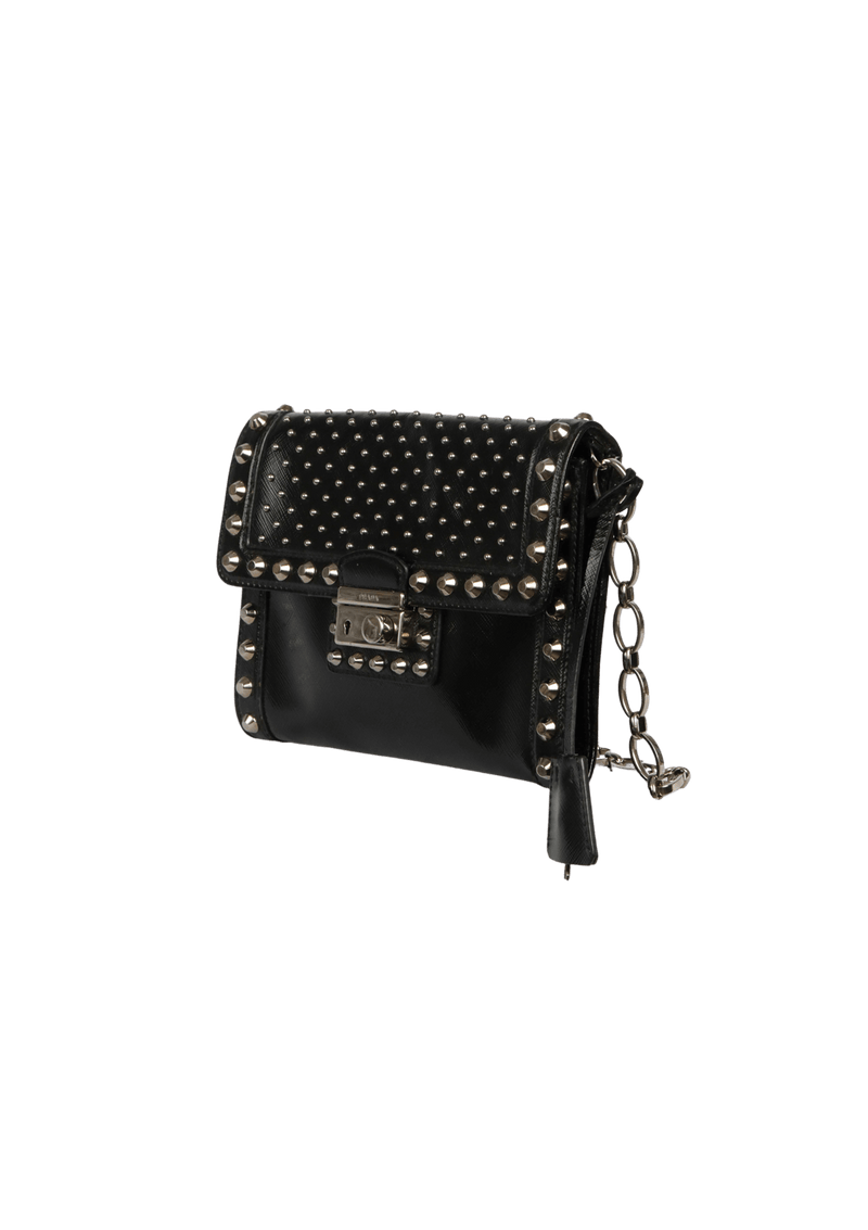 SAFFIANO STUDDED FLAP BAG