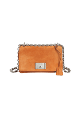 SUEDE LOCK CHAIN FLAP BAG