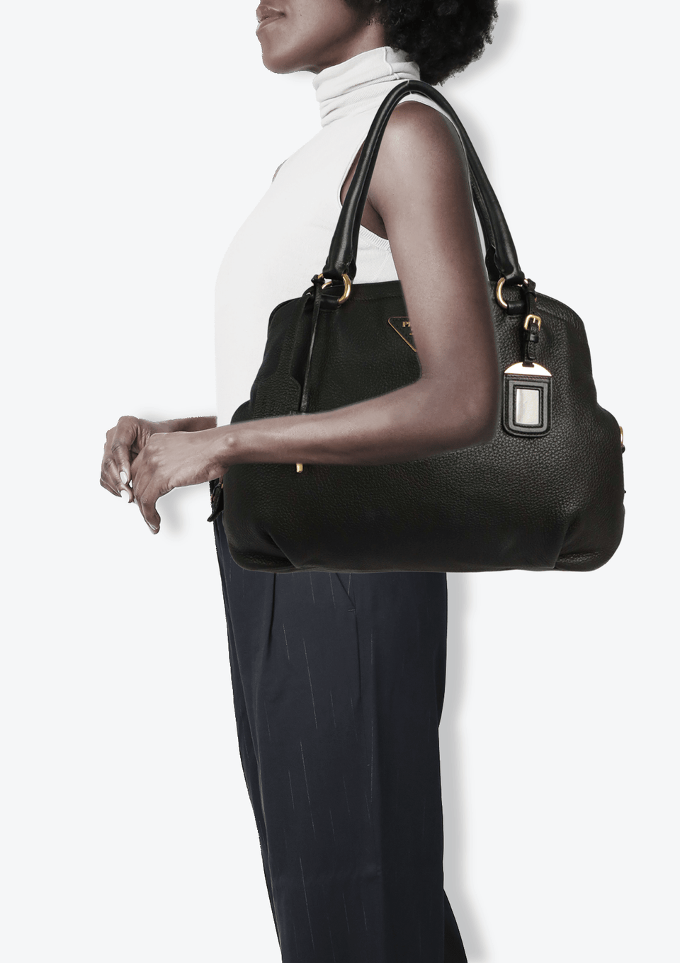 BOLSA PRADA VITELLO DAINO SHOULDER BAG PRETO ORIGINAL – Gringa