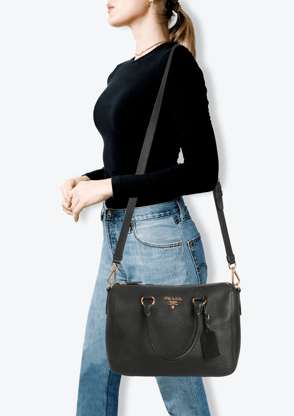BOLSA PRADA VITELLO PHENIX BAULETTO BAG PRETO ORIGINAL – Gringa