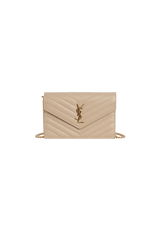 BOLSA SAINT LAURENT CASSANDRE ENVELOPE MATELASSÉ CHAIN WALLET BEGE