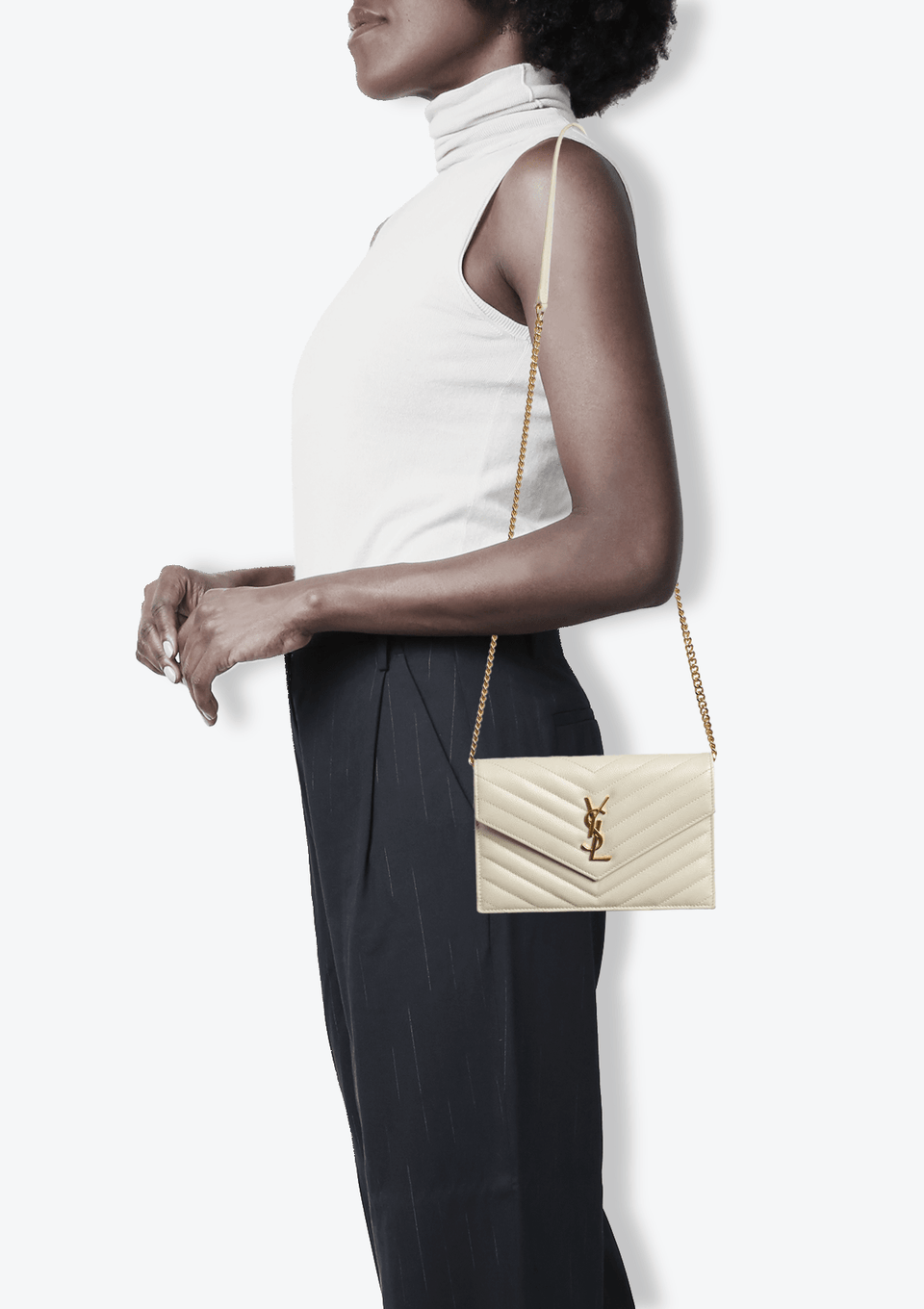 バッグ Yves Saint Laurent wallet Bolsa Tiracolo Yves Saint Laurent Wallet on Chain Envelope Bege