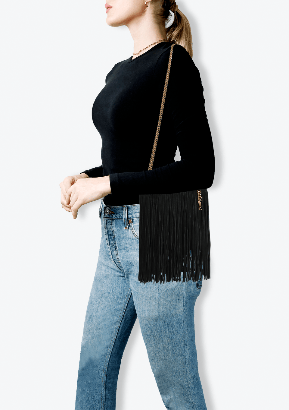BOLSA SAINT LAURENT GRACE FRINGE HOBO PRETO ORIGINAL – Gringa