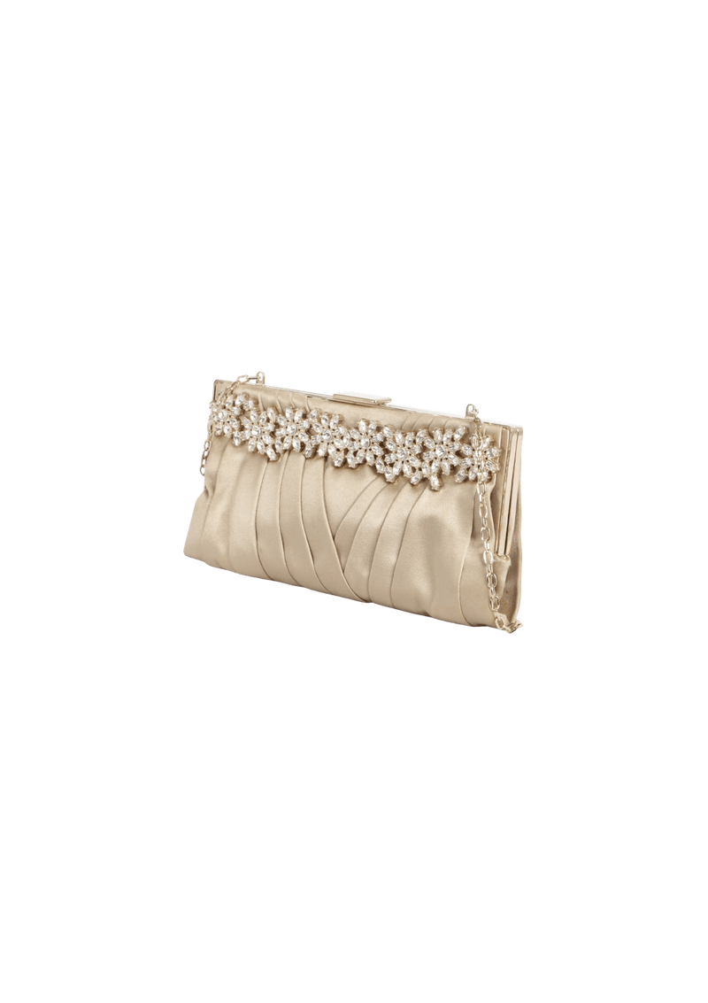 SATIN CRYSTAL EMBELLISHMENTS CLUTCH