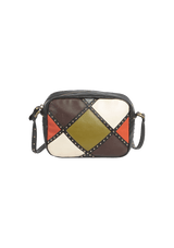 STUDDED COLORBLOCK PATCHWORK CAMERA BAG