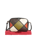 STUDDED COLORBLOCK PATCHWORK CAMERA BAG