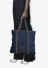 DENIM NORTH SOUTH LUXE LIGNE TOTE