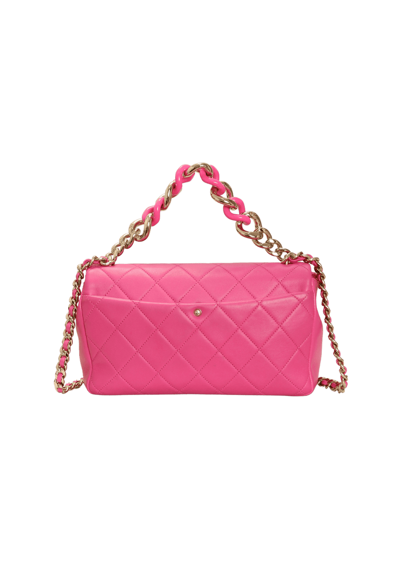 ELEGANT RESIN CHAIN FLAP BAG LAMBSKIN