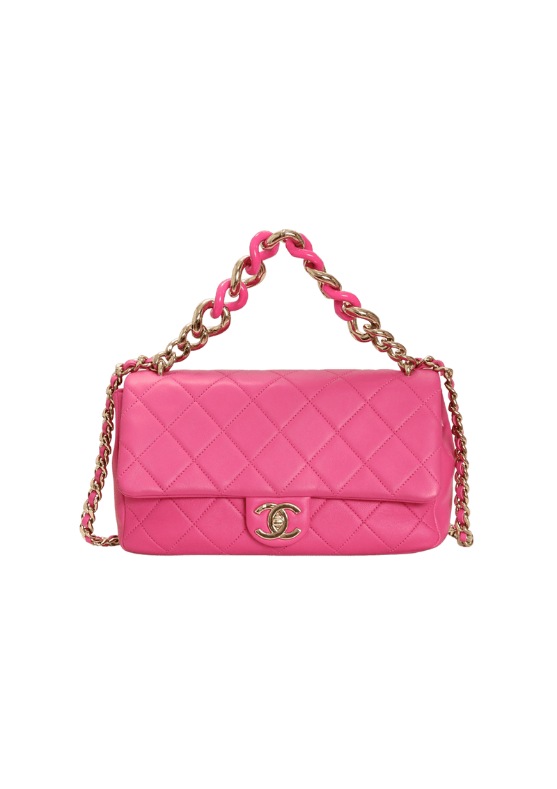 ELEGANT RESIN CHAIN FLAP BAG LAMBSKIN