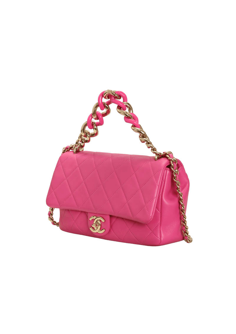 ELEGANT RESIN CHAIN FLAP BAG LAMBSKIN