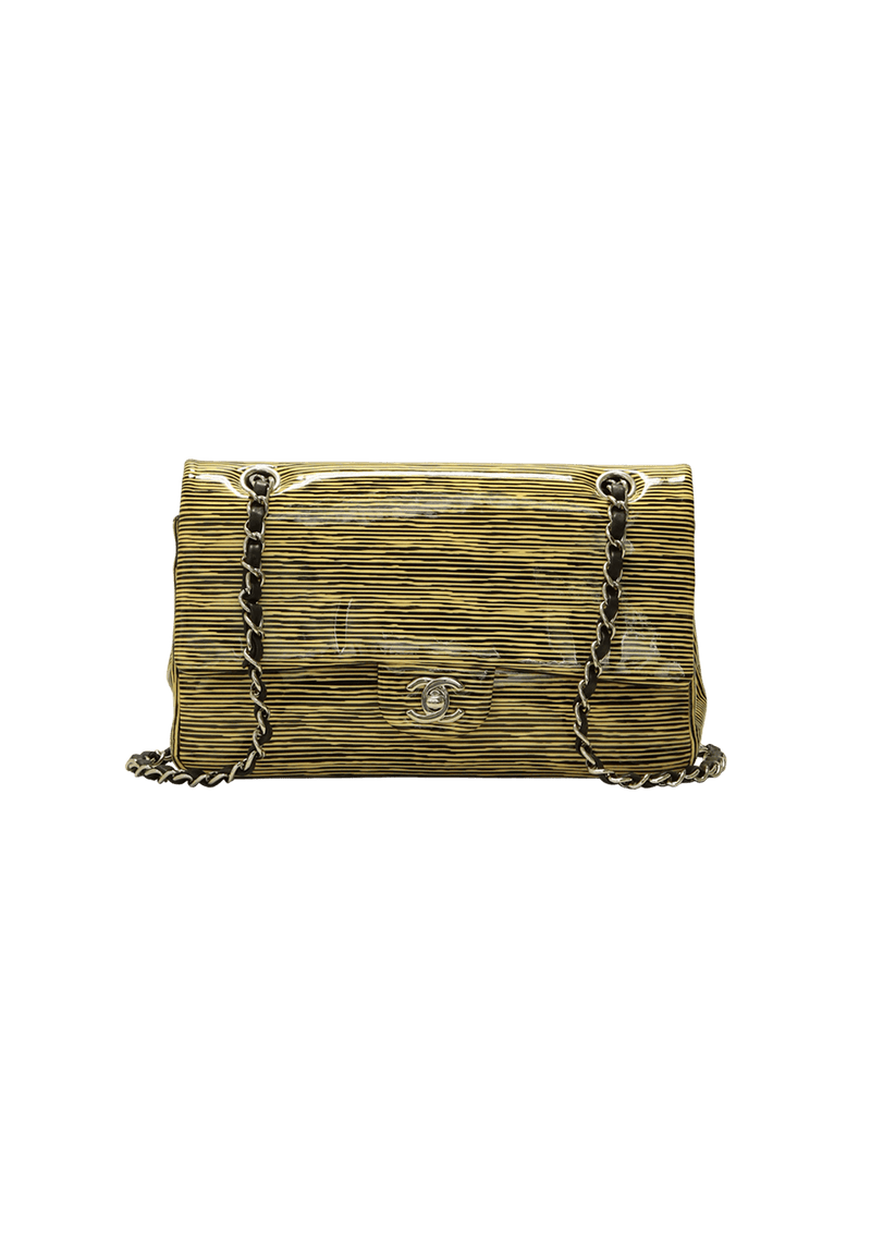 MEDIUM STRIPED CLASSIC DOUBLE FLAP PATENT