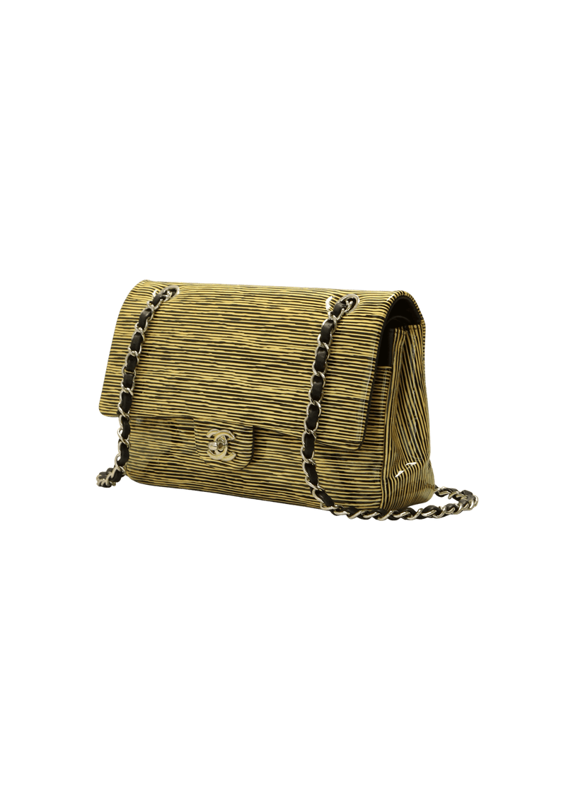 MEDIUM STRIPED CLASSIC DOUBLE FLAP PATENT