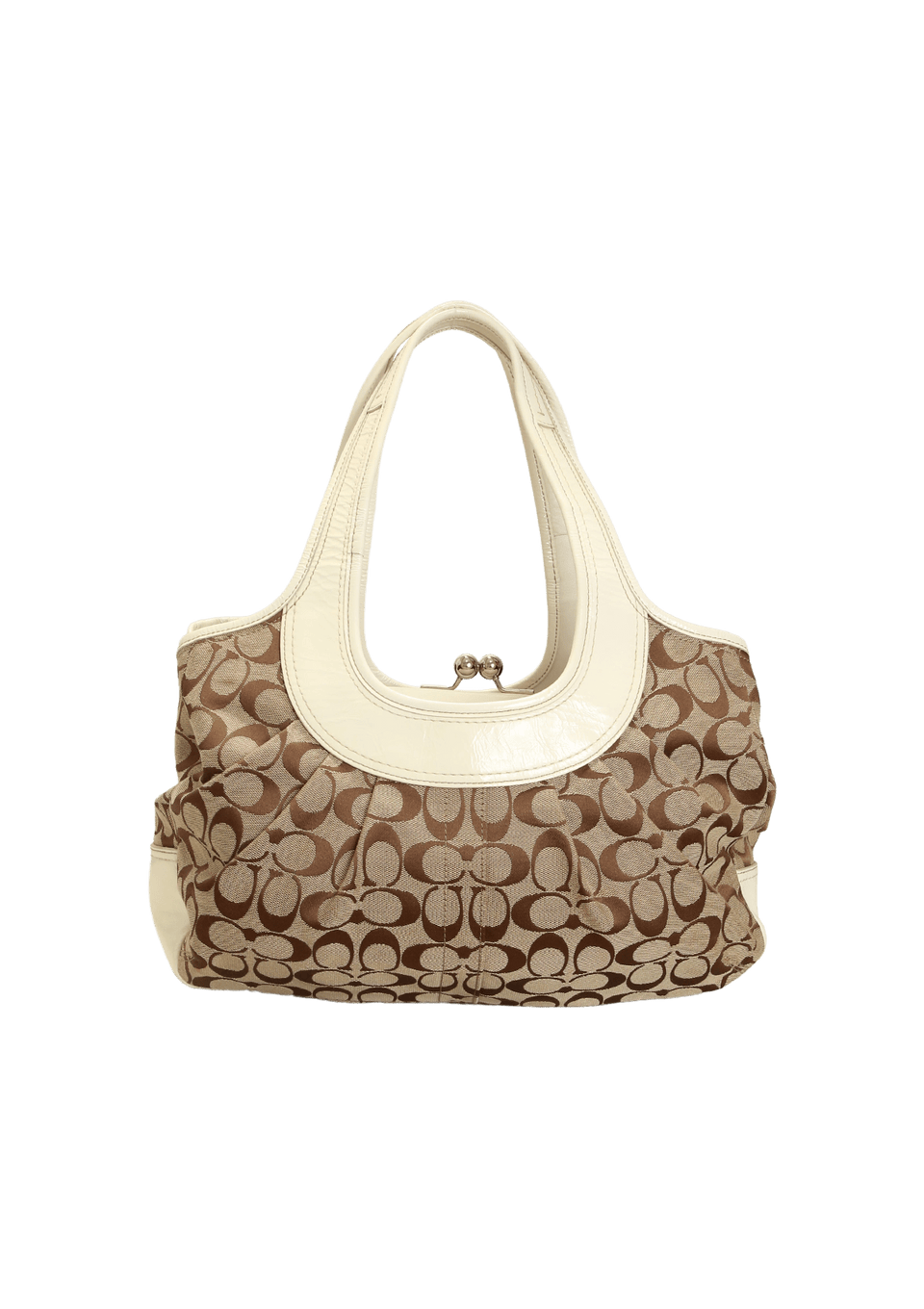 BOLSAS COACH SIGNATURE KISS LOCK SHOULDER BAG BEGE ORIGINAL