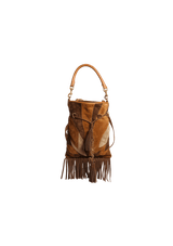 SMALL SUEDE PATCHWORK MONOGRAM BUCKET BAG