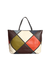 STUDDED COLORBLOCK PATCHWORK TOTE