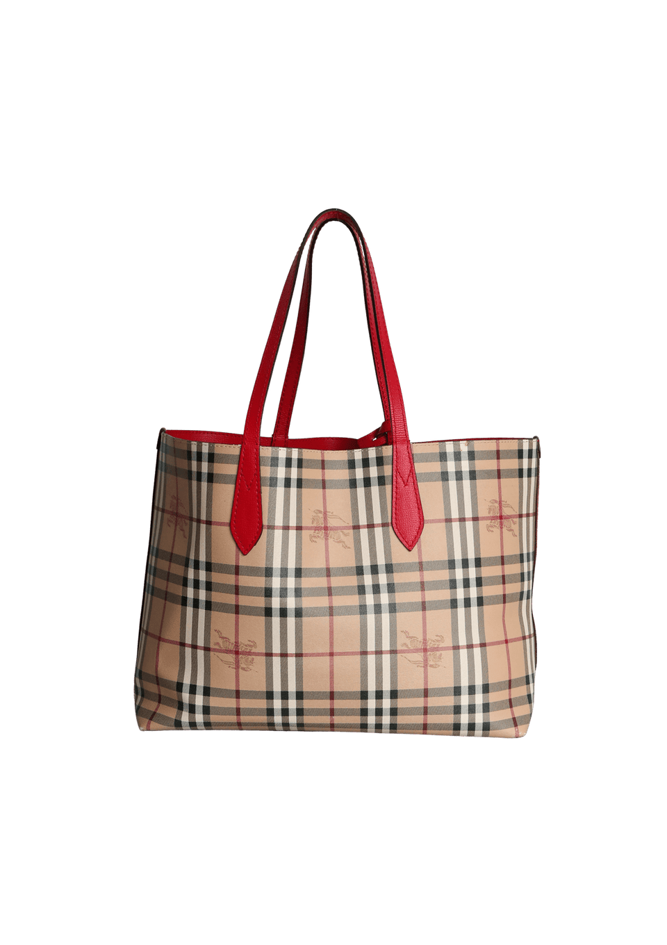 MEDIUM HAYMARKET CHECK AND POPPY RED REVERSE TOTE