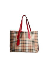 MEDIUM HAYMARKET CHECK AND POPPY RED REVERSE TOTE