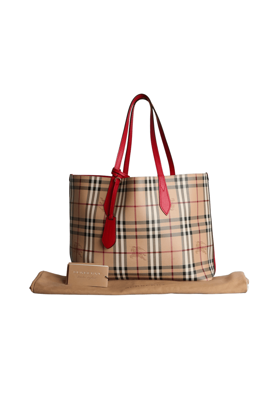 MEDIUM HAYMARKET CHECK AND POPPY RED REVERSE TOTE