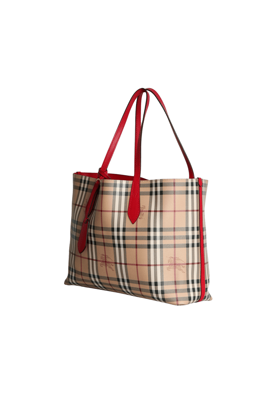 MEDIUM HAYMARKET CHECK AND POPPY RED REVERSE TOTE