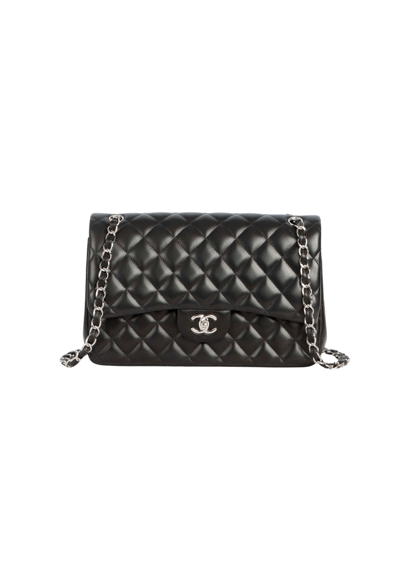 BOLSA CHANEL JUMBO CLASSIC DOUBLE FLAP LAMBSKIN PRETO ORIGINAL Gringa