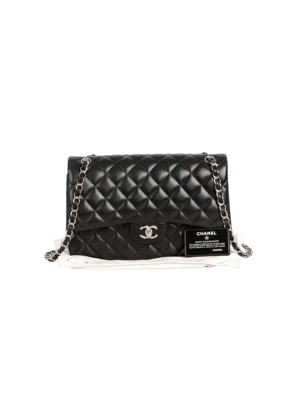 BOLSA CHANEL JUMBO CLASSIC DOUBLE FLAP LAMBSKIN PRETO ORIGINAL Gringa