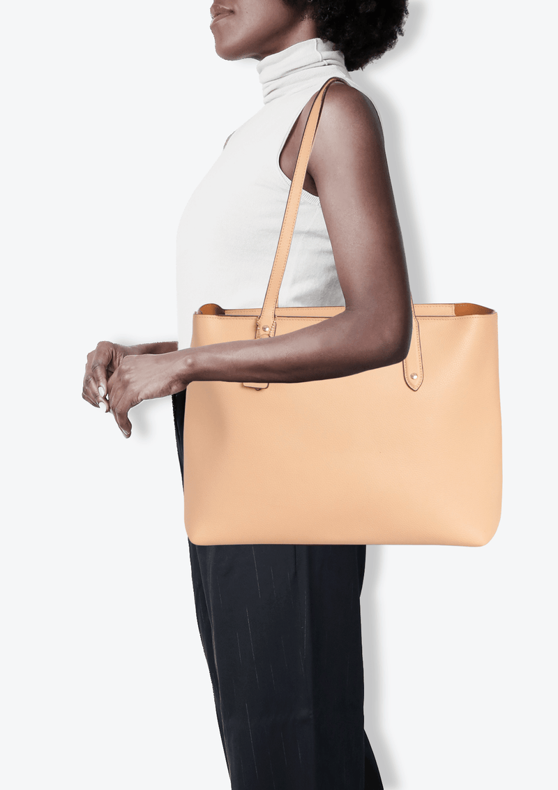 GRAINED LEATHER OPEN TOTE