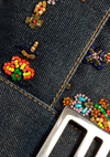 DENIM EMBROIDERED BAGUETTE BAG