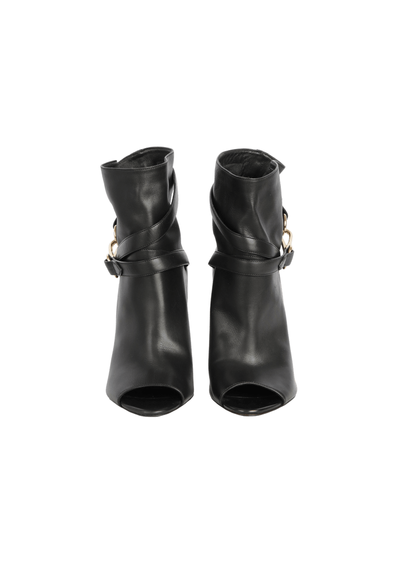 LEATHER OPEN TOE BOOTS 38