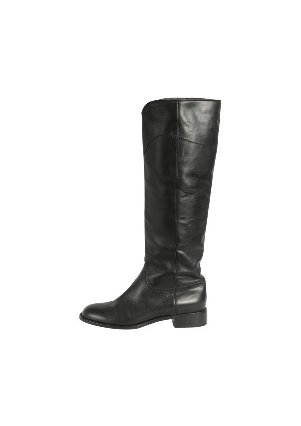 CHANEL CC RIDING KNEE HIGH BOOTS  39.5