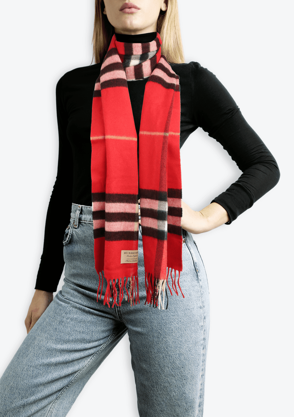 CACHECOL BURBERRY GIANT CHECK CASHMERE SCARF VERMELHO ORIGINAL