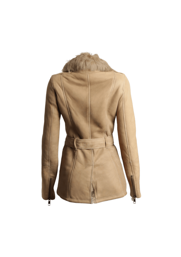 SHEARLING BELTED TRENCH COAT 36