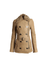 SHEARLING BELTED TRENCH COAT 36