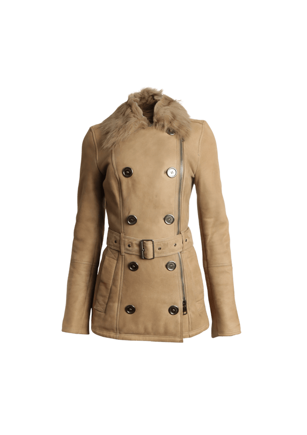 SHEARLING BELTED TRENCH COAT 36