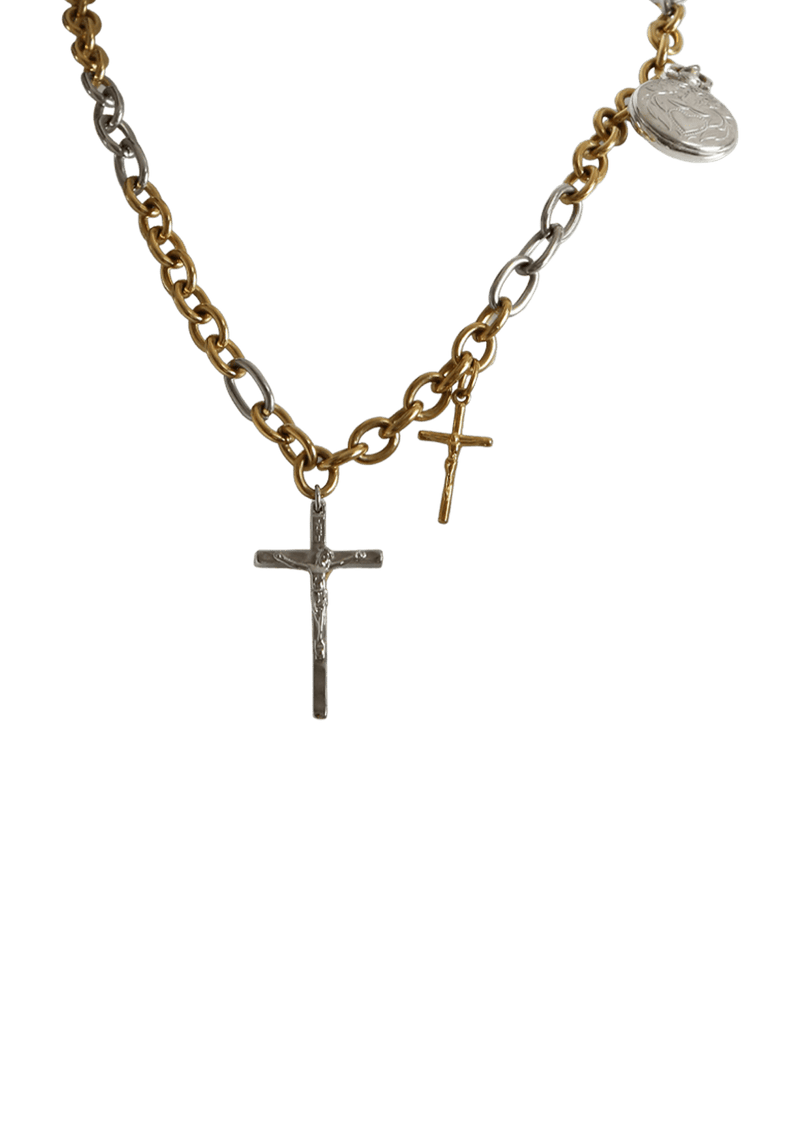 CROSS AND CLOCKS CHAIN NECKLACE