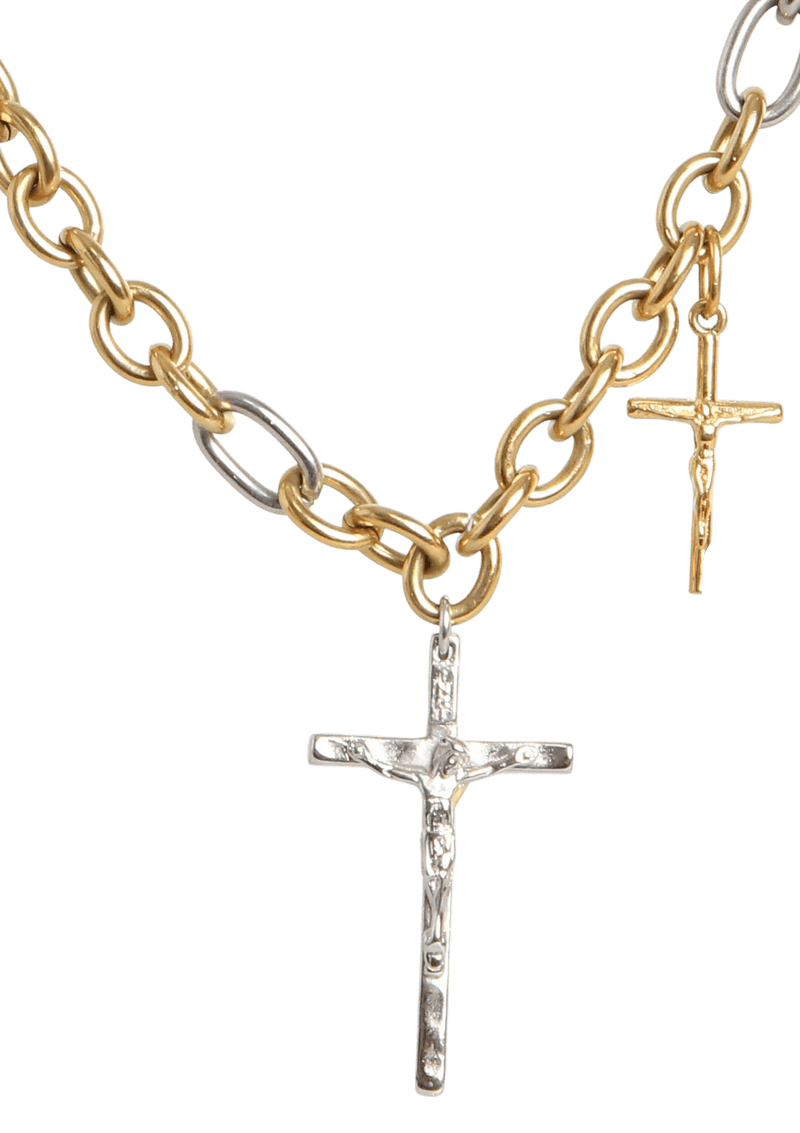 CROSS AND CLOCKS CHAIN NECKLACE