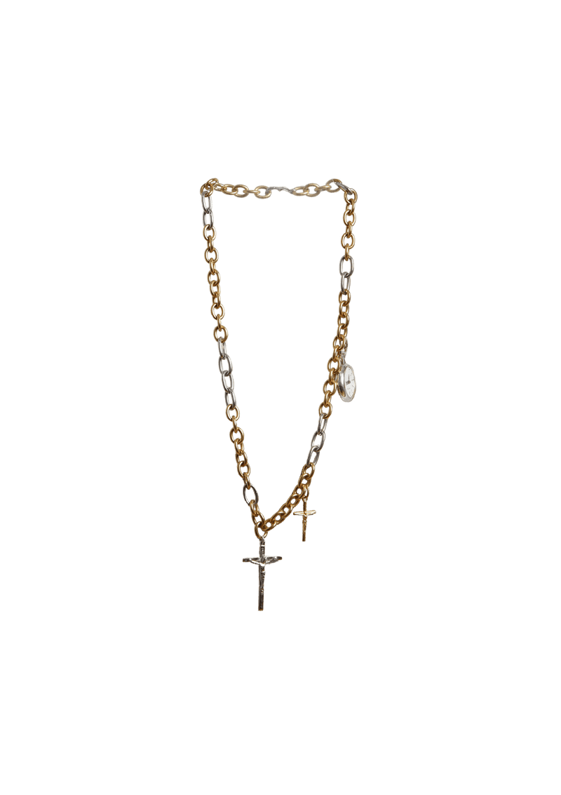 CROSS AND CLOCKS CHAIN NECKLACE