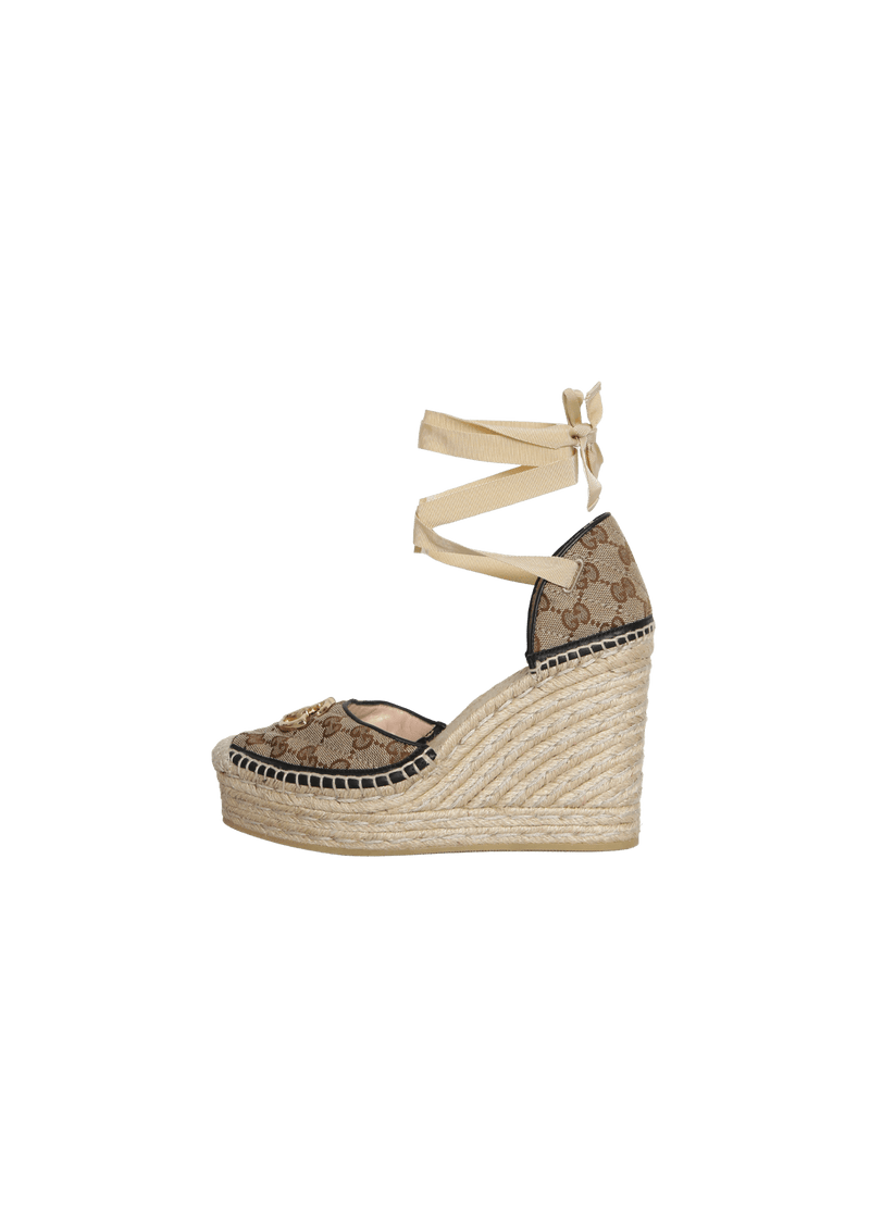 GG ANKLE WRAP PLATFORM ESPADRILLE WEDGES 38