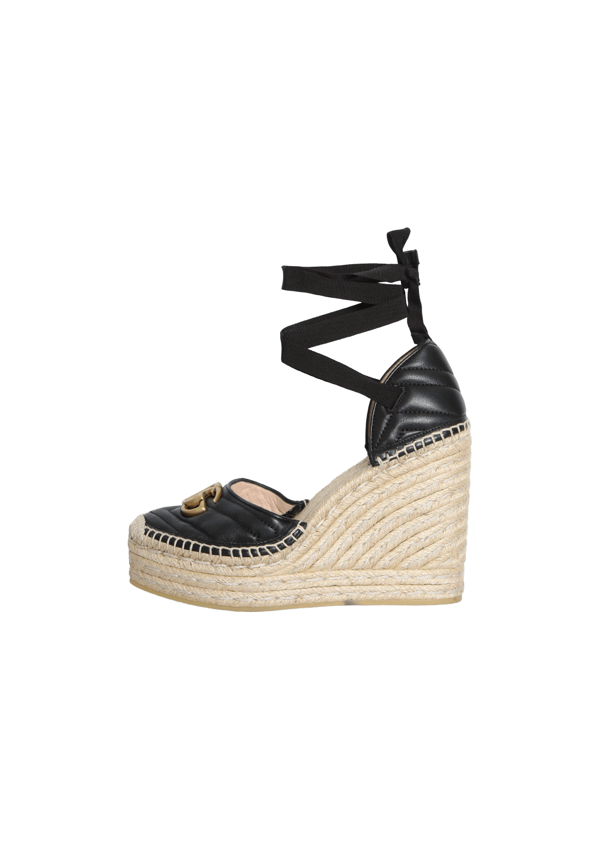 ESPADRILLE GUCCI GG MARMONT WRAP PLATFORM ESPADRILLE WEDGES PRETO 38  ORIGINAL – Gringa