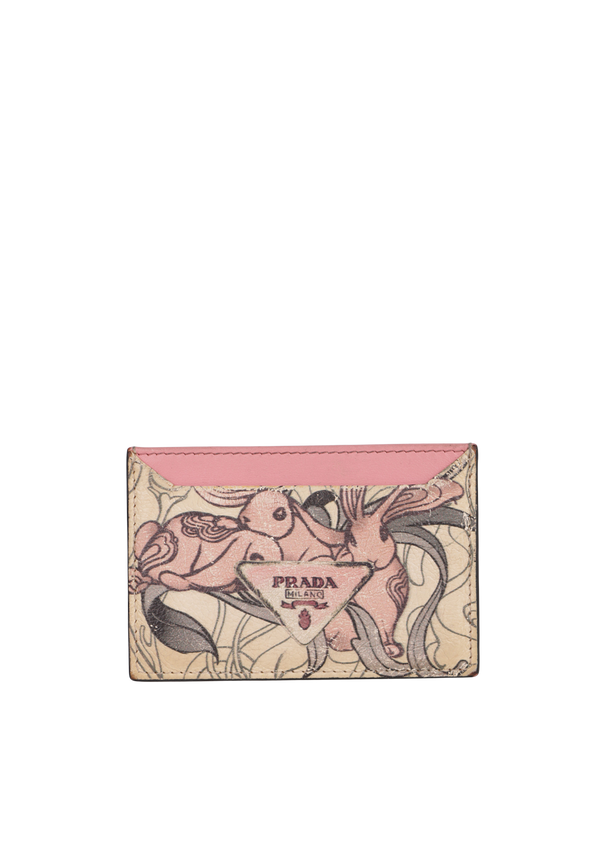 X JAMES JEAN GLACE CALFSKIN RABBIT PRINT BI-FOLD CARD HOLDER