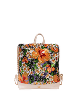 MOCHILA FLORAL COM APLICAÇÃO DE PAETÊS