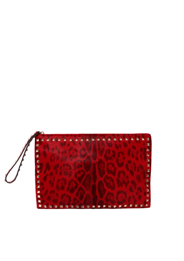 CALF HAIR LEOPARD ROCKSTUD WRISTLET CLUTCH