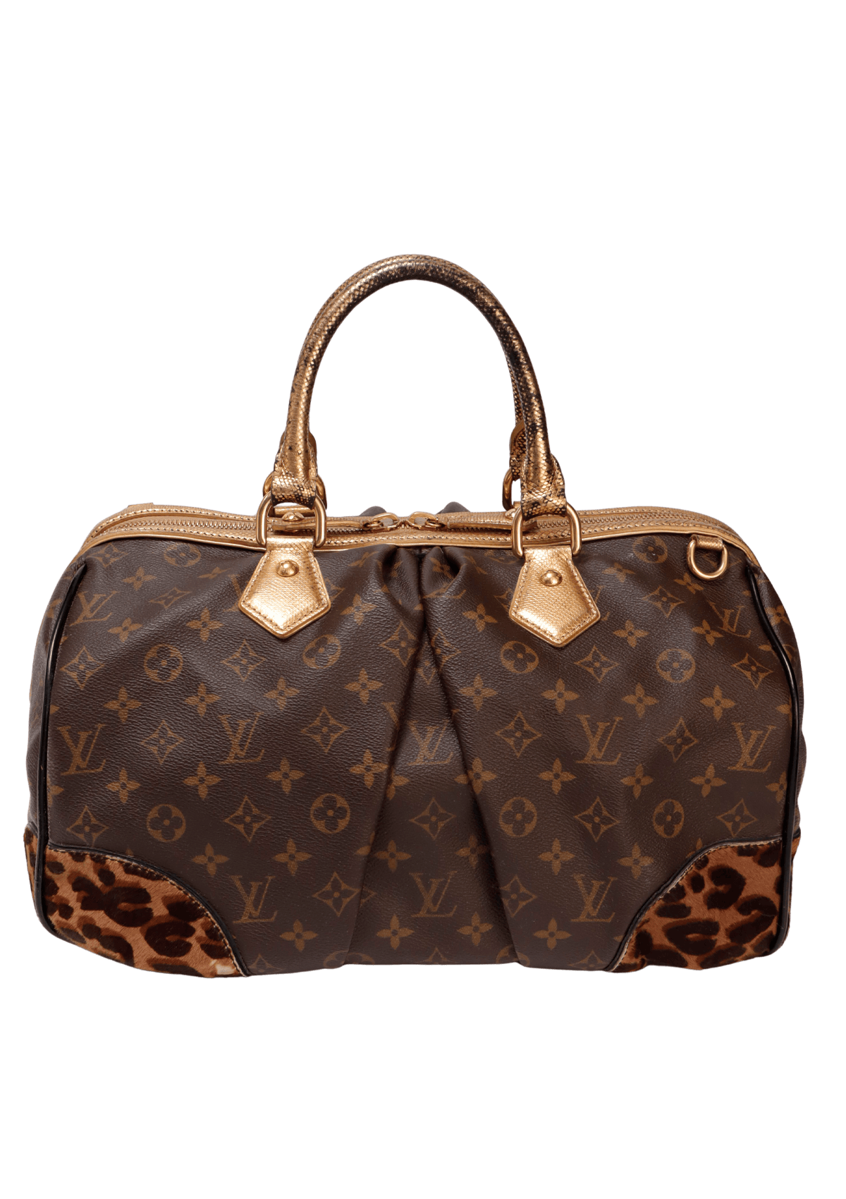 BOLSA LOUIS VUITTON X STEPHEN MONOGRAM LEOPARD HANDLE BAG MARROM
