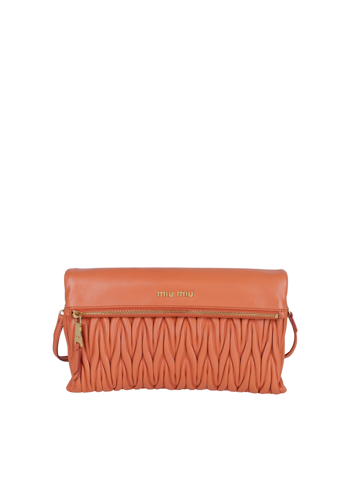 BOLSA MIU MIU MATELASSÉ ZIP FLAP CLUTCH BAG LARANJA ORIGINAL – Gringa