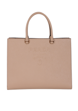 EMBOSSED SAFFIANO LOGO TOTE