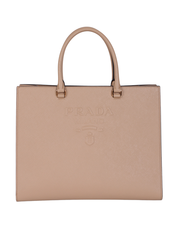 EMBOSSED SAFFIANO LOGO TOTE