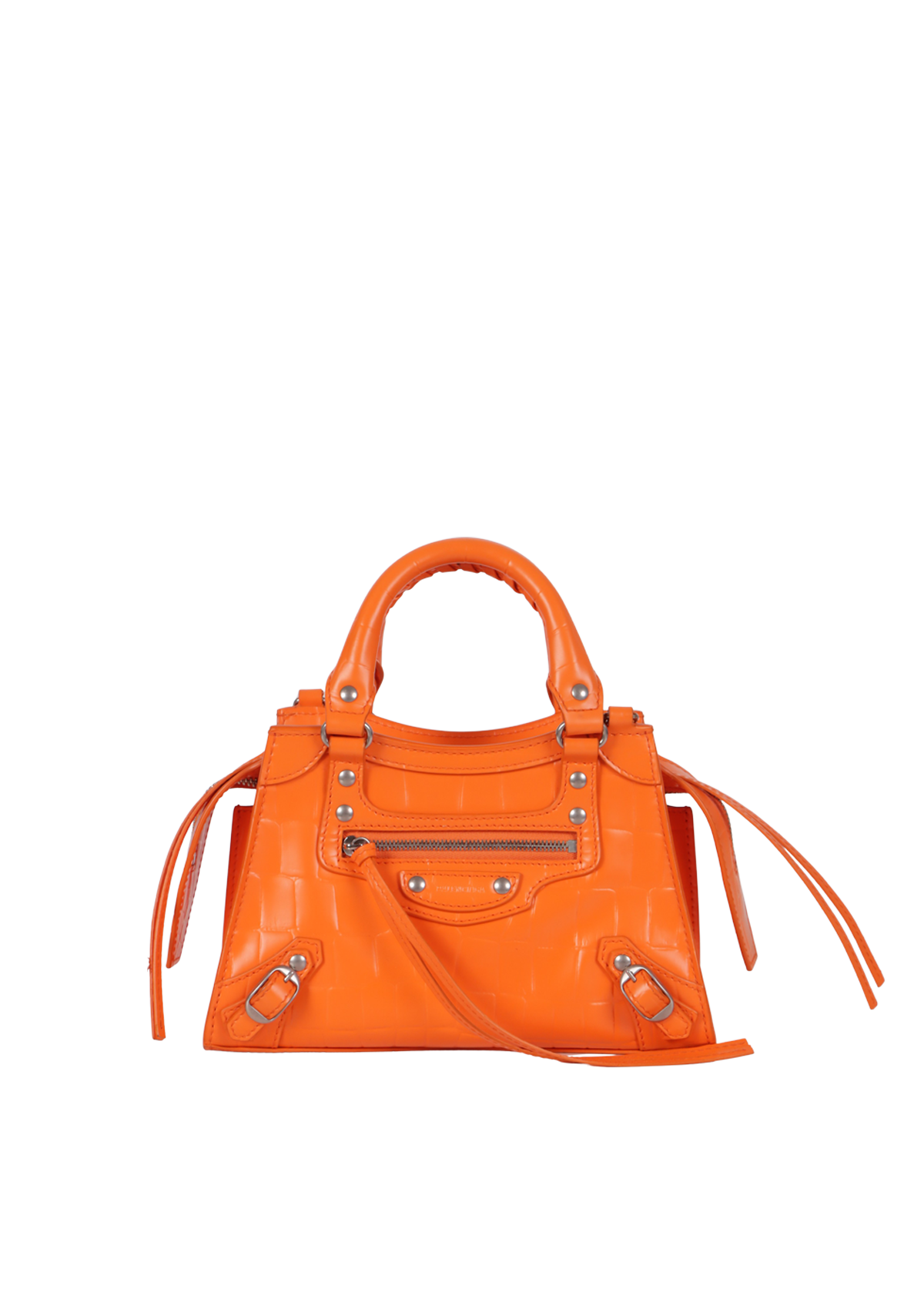 BOLSA BALENCIAGA MINI NEO CLASSIC CROCO EMBOSSED BAG LARANJA